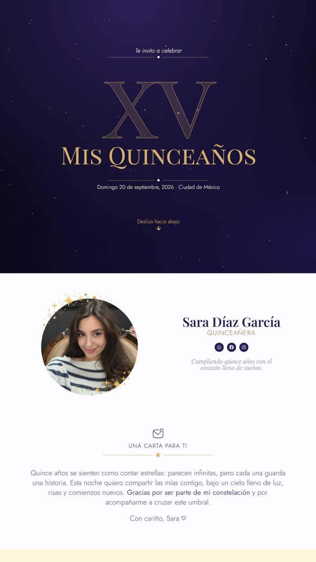 Invitación web estilo interactivo para XV años