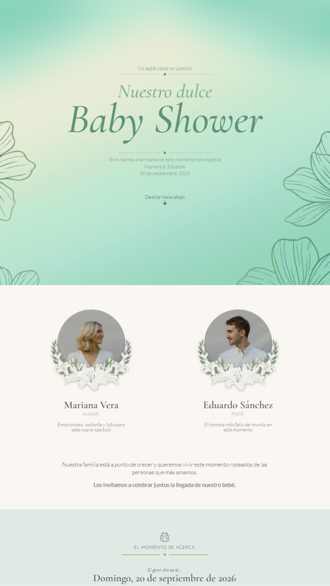 Invitación web estilo minimalista para baby shower