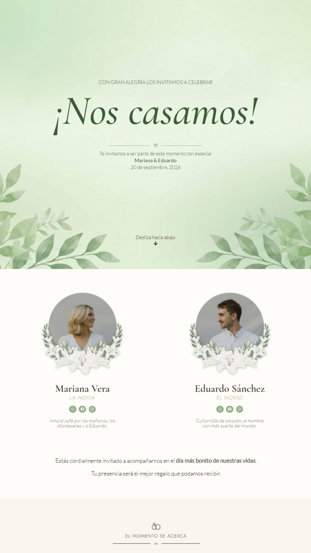 Invitación web estilo interactivo para boda