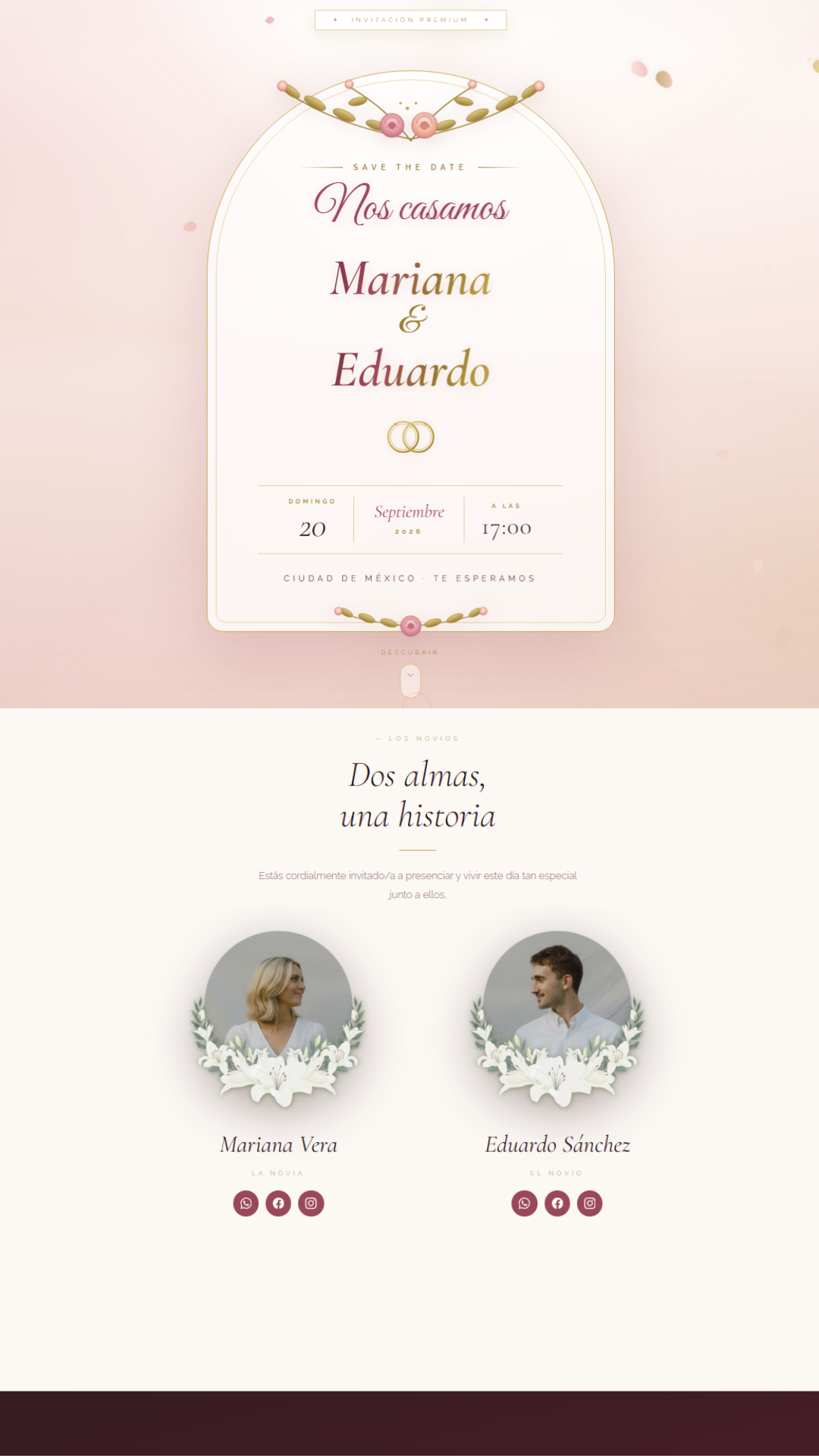 Invitación web estilo deluxe para boda
