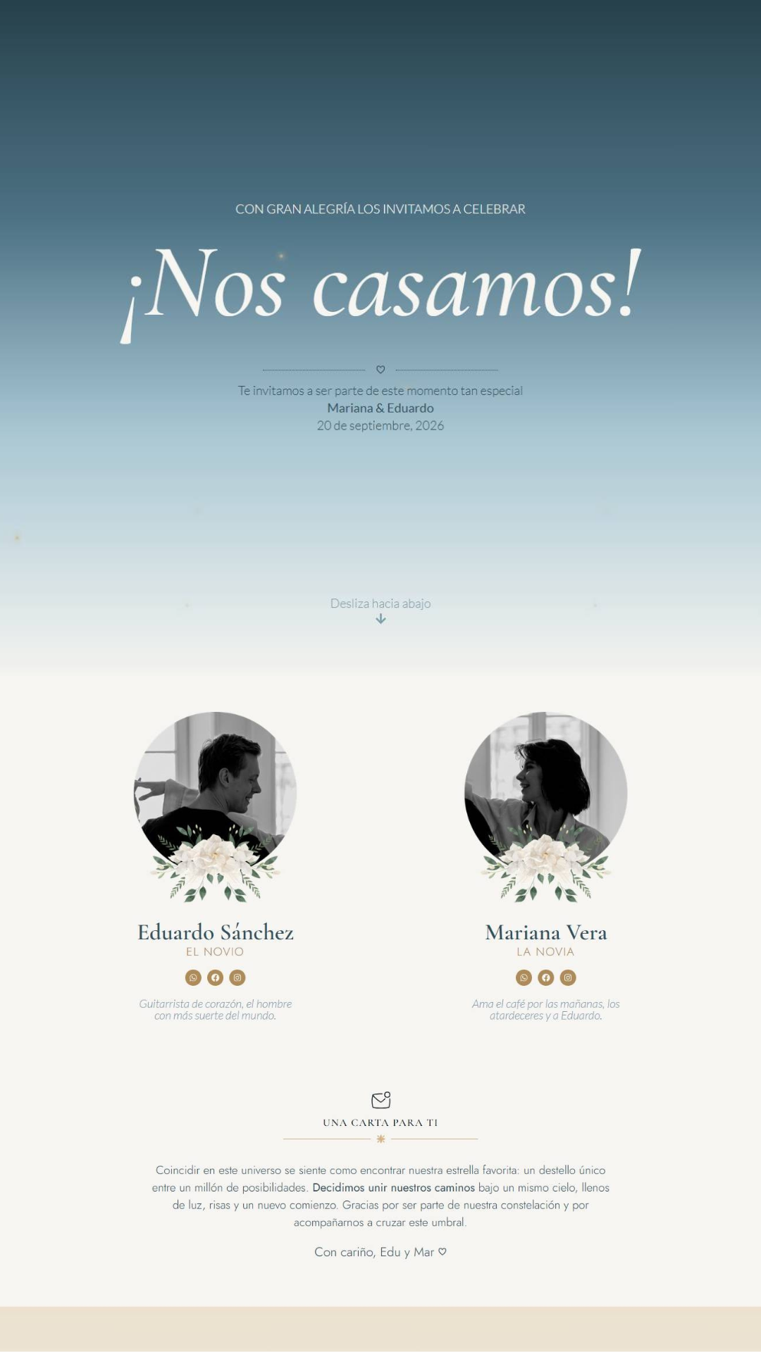 Invitación web estilo interactivo para boda