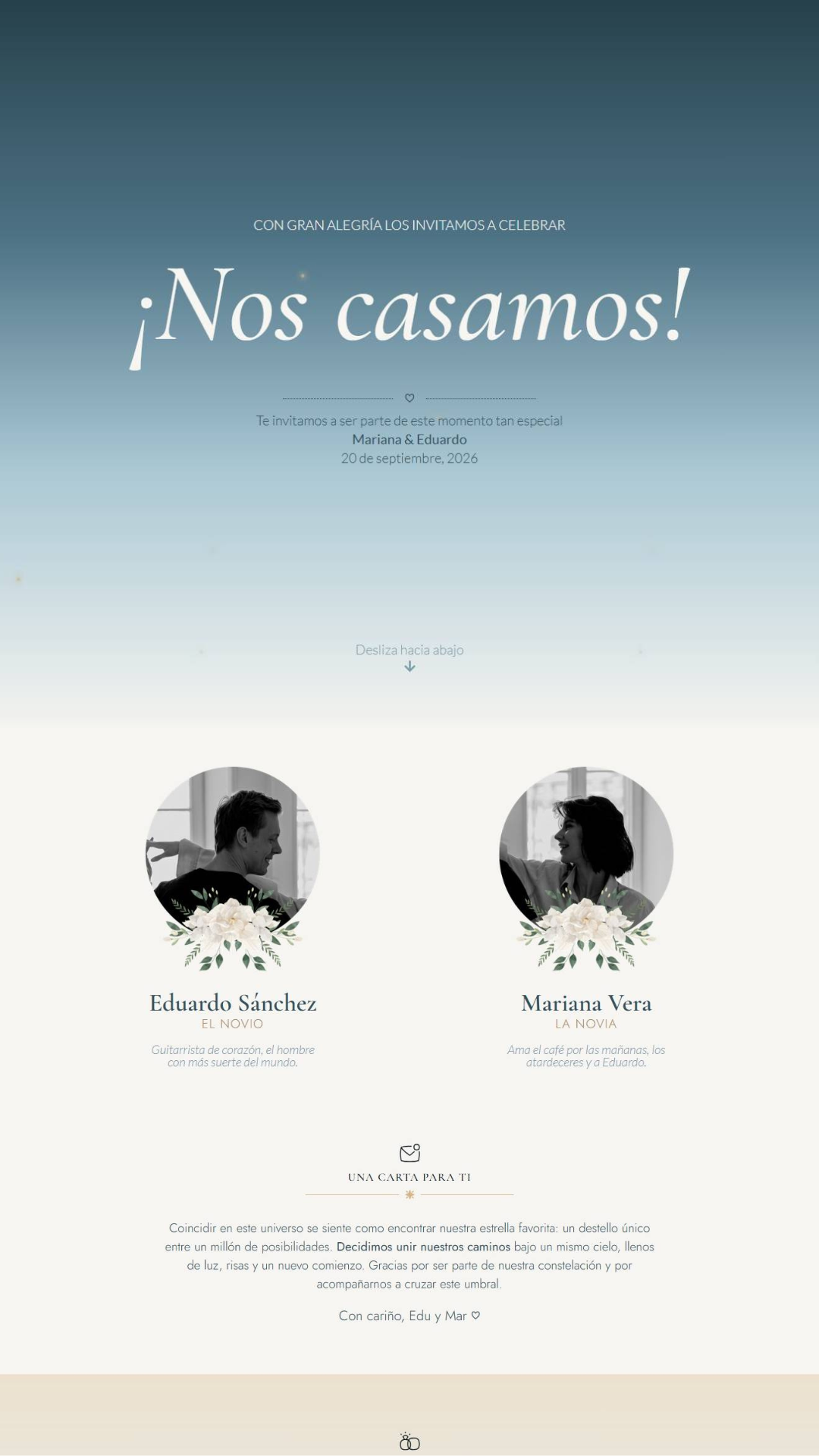 Invitación web estilo minimalista para boda