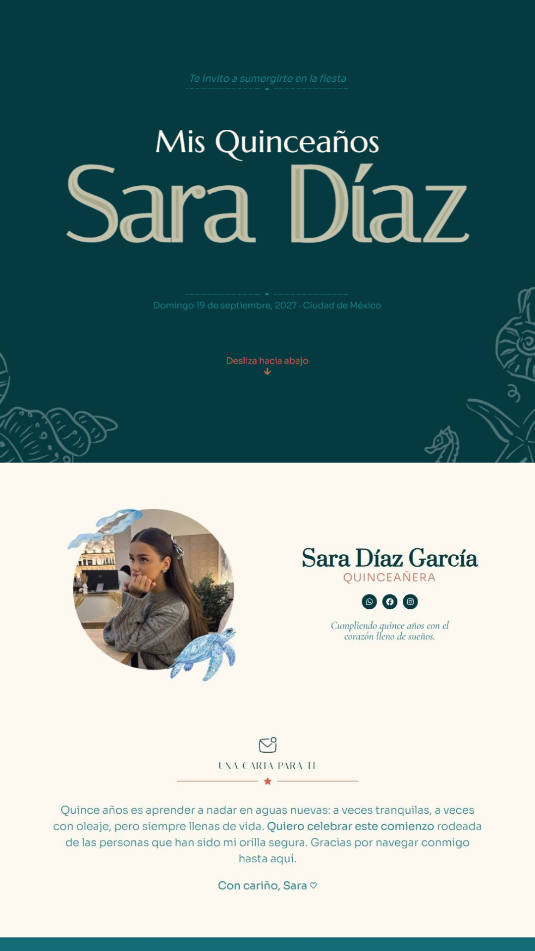Invitación web estilo interactivo para XV años