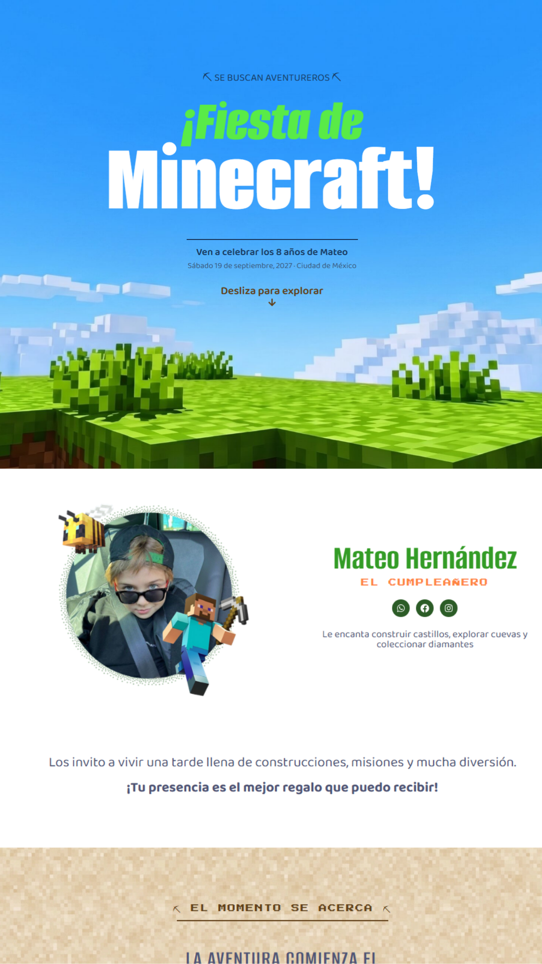 Invitación web estilo interactivo para cumpleaños de adulto