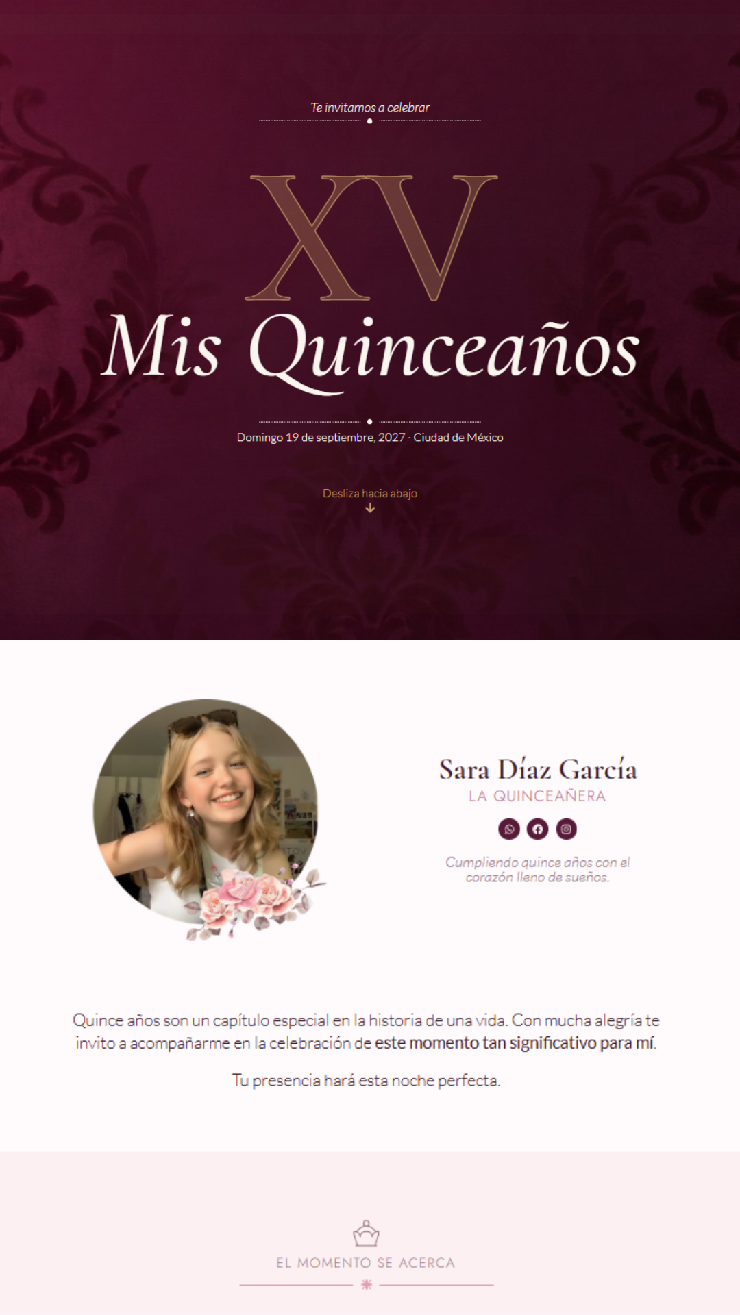 Invitación web estilo interactivo para XV años