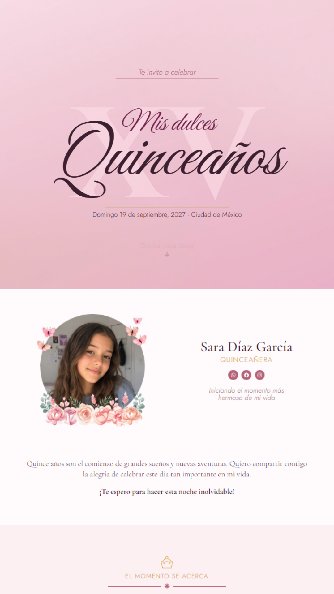 Invitación web estilo interactivo para XV años