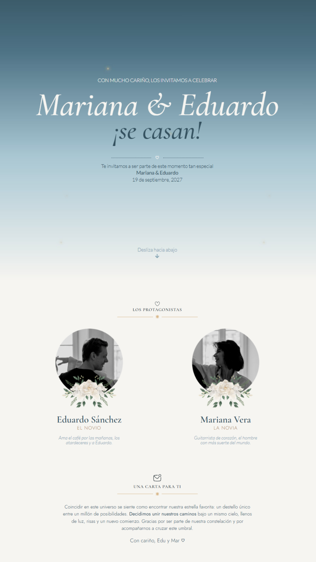 Invitación web estilo minimalista para boda
